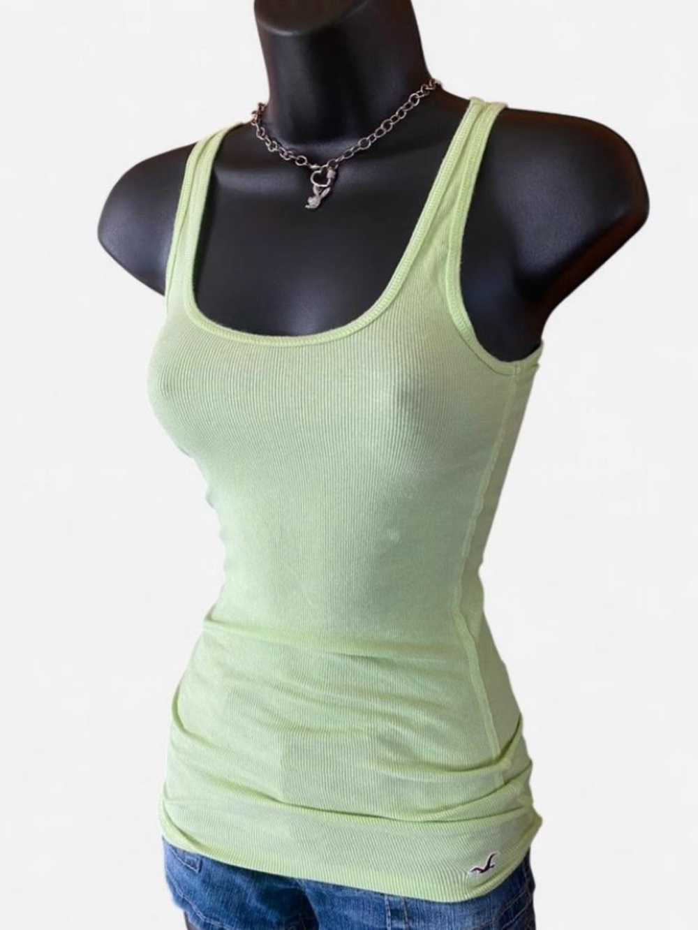 Y2k Hollister Lime Green Fitted Ribbed Stretch Tank Top with Bird Logo